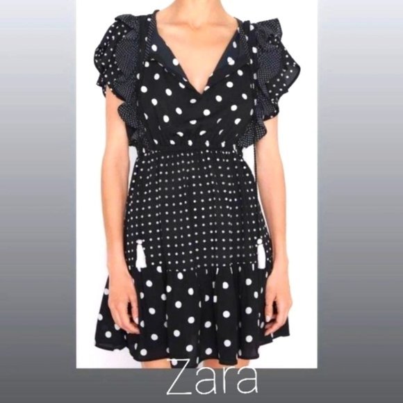 Zara Contrasting Polka Dots Ruffle Dress L - Picture 3 of 9